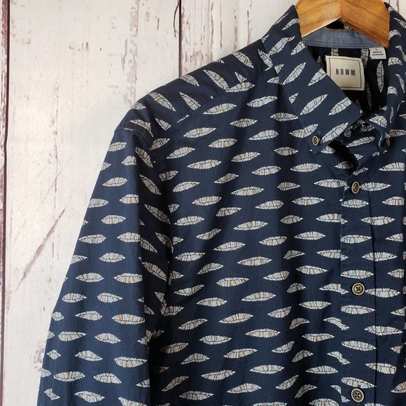 ROWM Dress Shirt Mens Size Large Button Down Long Sleeve Cotton Blue - Picture 3 of 8